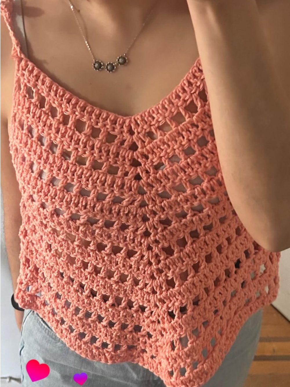Women's Crochet Tank Top - Peach
